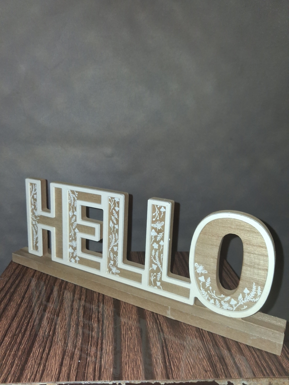 Wooden HELLO Decorative Shelf Sign - White & Natural Wood